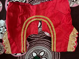 Elegant Red Blouse with Gold Embroidery