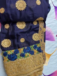 Elegant Navy Blue Embroidered Saree