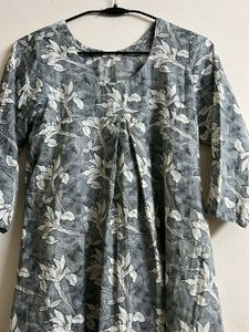 Grey Floral Print Kurta