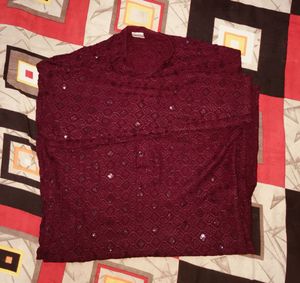 Maroon Embroidered Kurta