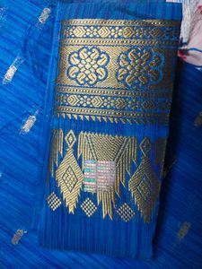 Vibrant Blue Saree with Gold Embroidery