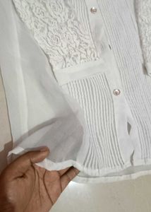 Elegant White Lace Sleeve Kurta top