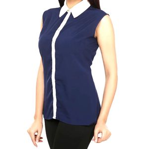 Blue Sleeveless Collared Top