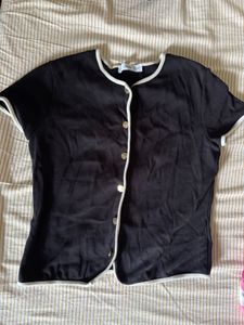 Chic Black & White Trimmed Top