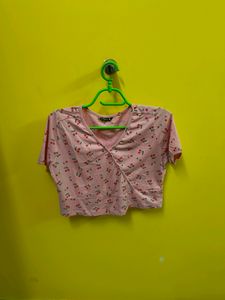 Dressberry V Neck Peach Crop Top