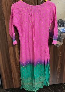 Vibrant Pink &amp; Green Ombre Kurta