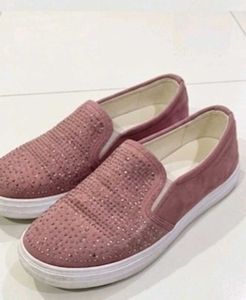 Rhinestone Slip-On Sneakers – Rose/Dusty Pink