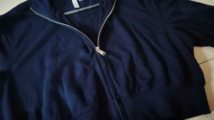 Navy Blue Cropped Zip-Up Jacket