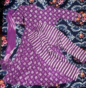 Stylish Purple Floral Anarkali Kurta Set With Pant