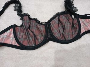 Red Plaid Lace Trim Bra