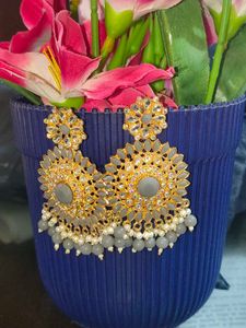 Elegant Grey Stone Jhumkas