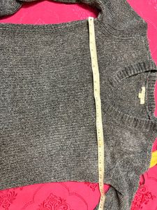 Gray V-Neck Knit Sweater