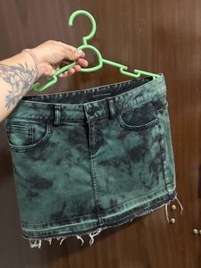 Vintage Green Wash Denim Mini Skirt