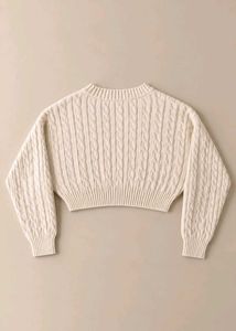 CREAM CABLE-KNIT CROPPED SWEATER