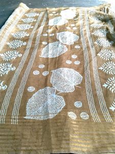 Khaki Batik Print Saree