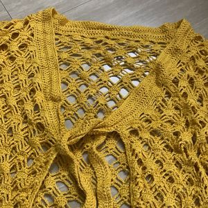 Vintage Crochet Mustard Yellow Cardigan
