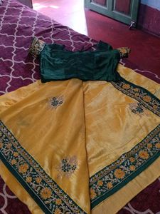 Beautiful Yellow Saree with Green Blouse