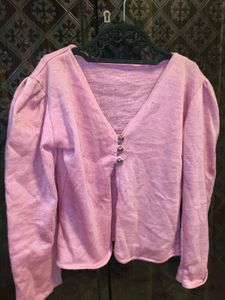 Pink Puff Sleeve Cardigan