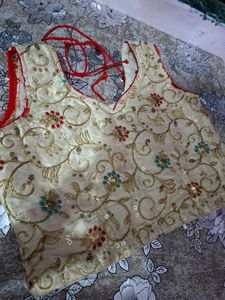 Golden Blouse, Red Ethnic Pant with Dupatta 💥
