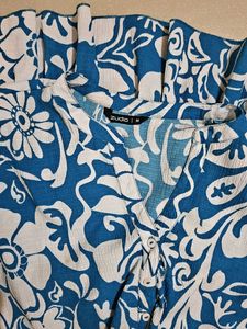 Boho Blue &amp; White Ruffle Dress