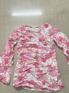 Flowy Pink Floral Printed Kurta