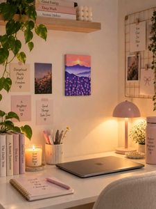 Handmade Sunset Mountain Landscape Painting 5×7
