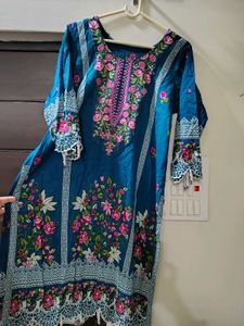 Beautiful Teal Kurta with Floral Embroidery
