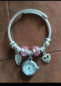 Charm Watch Bracelet with Pink Beads
