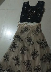 Beaded work off white lehanga
