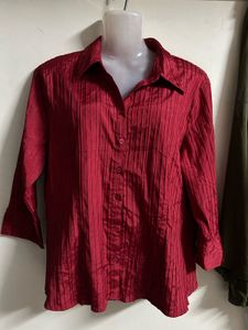 Elegant Red Striped Button-Down Shirt