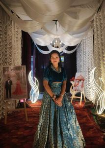 Teal Blue Brocade Lehenga Set