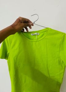 ZARA lime Green Basic Cotton T-Shirt