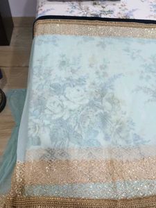 Embellished Light Blue saree with stiched blouse