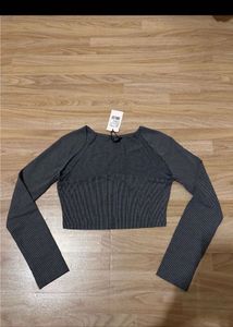 Grey Striped Ribbed Crop Top