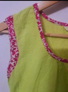 Chic Lime Green Kurti with Pink Accents