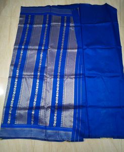 New Royal Blue Silk Saree with Silver Border