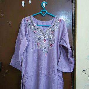 Embroidered Lavender Kurta Set