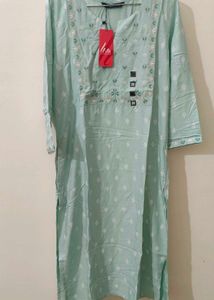 Pantaloons Light Blue Embroidered Kurti - Size M