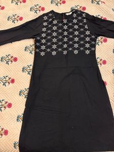 Black Kurti with White Floral Embroidery