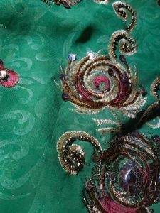 Elegant Emerald Green Embroidered Saree