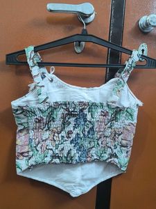 Floral Corset Top with Lace-Up Detail