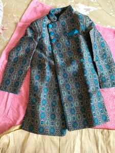 Self Design Sherwani With Jodhpuri Breeched green