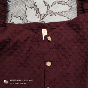 Vine Color Burgundy Puff Sleeve Top