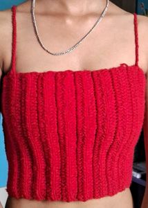 Red Crochet Lace-Up Crop Top