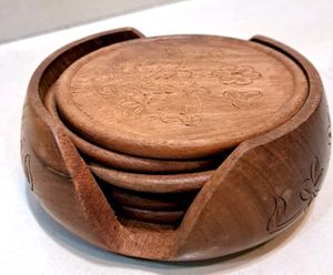 New WoodenTea Coasters Set Of 6 Antique