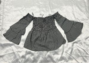 Imported Chic Gingham Off-Shoulder top with Bel