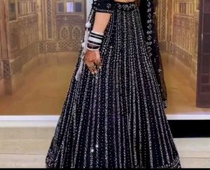 black semi fish cut lehenga