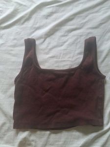 Maroon Square Neck Ribbed Crop Top