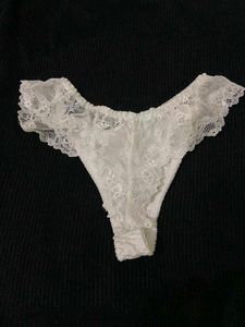 White Lace Trim Thong Panty