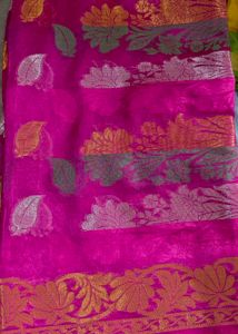 Vibrant Pink Silk Saree with Leaf Motifs